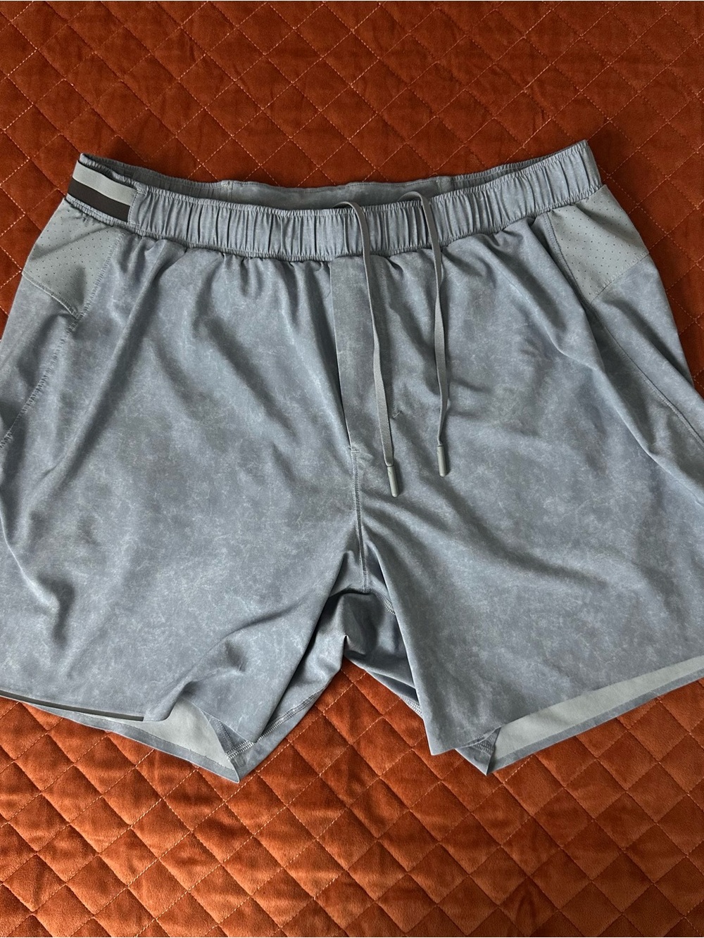 lululemon Surge Lined Short 6” in the Gravel Dust Chambray Multi colorway